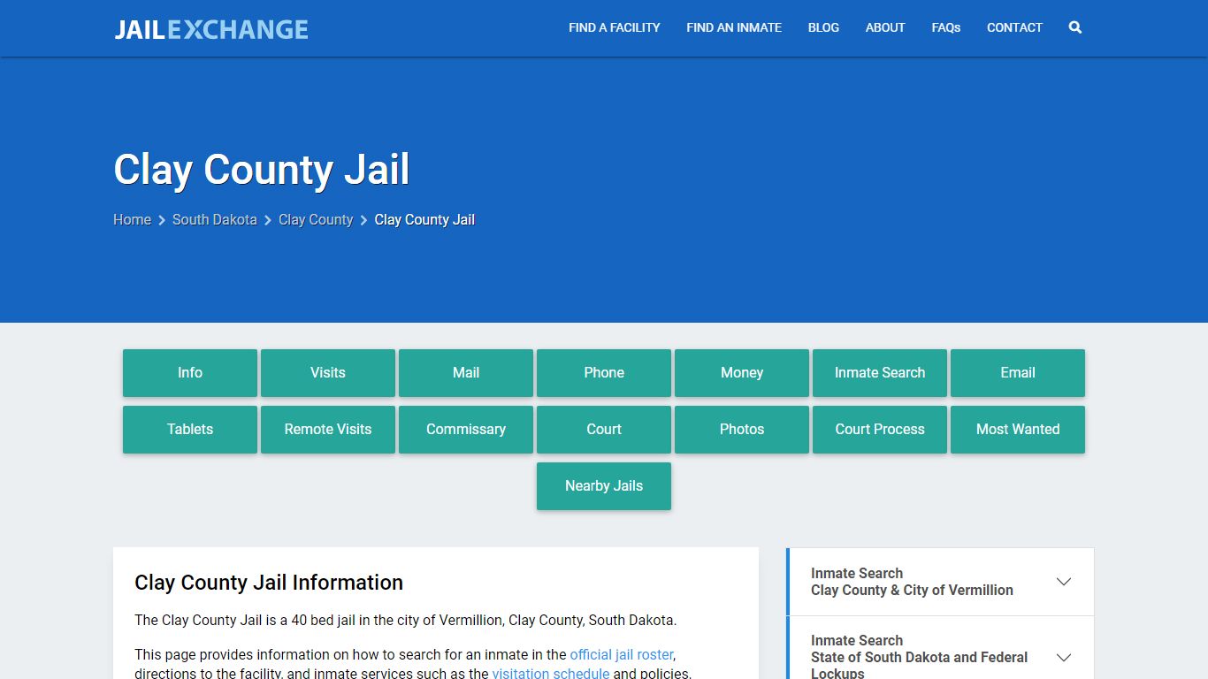 Clay County Jail, SD Inmate Search, Information